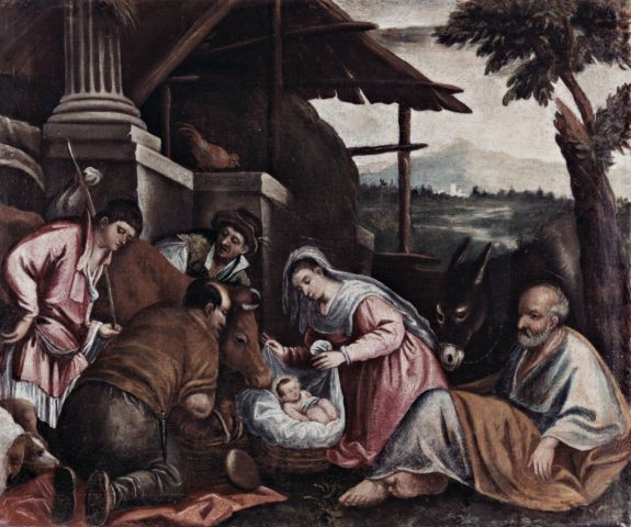 Anonimo — Anonimo veneto (da Jacopo Bassano) - sec. XVI/ XVII - Adorazione dei pastori — insieme
